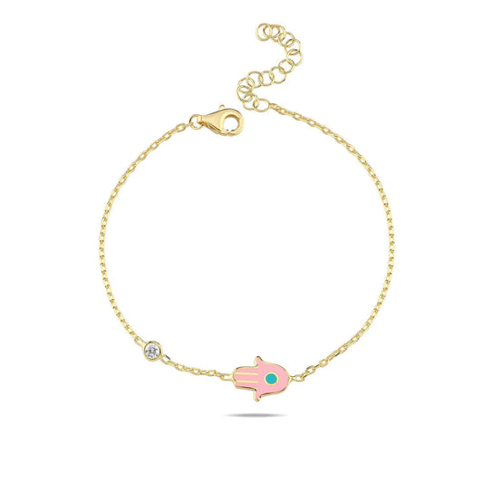 Yellow Gold Plated Hamsa Hand Bracelet: Your Personal Touch of Blessings & Color