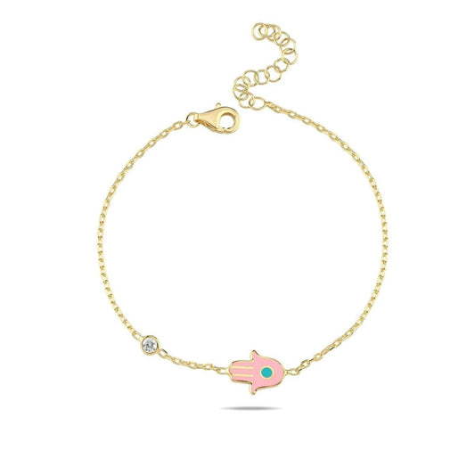 Yellow Gold Plated Hamsa Hand Bracelet: Your Personal Touch of Blessings & Color