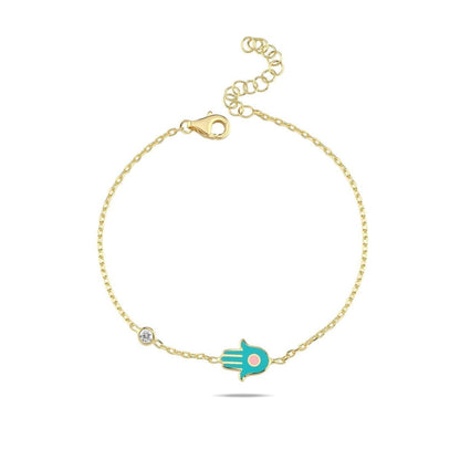 Yellow Gold Plated Hamsa Hand Bracelet: Your Personal Touch of Blessings & Color