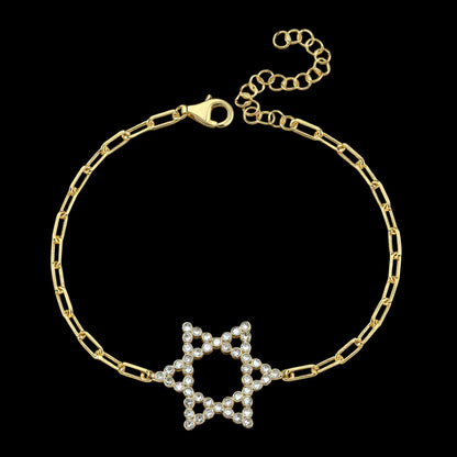 Yellow Gold Plated Jewish Star Bracelet with Sparkling CZ Gems