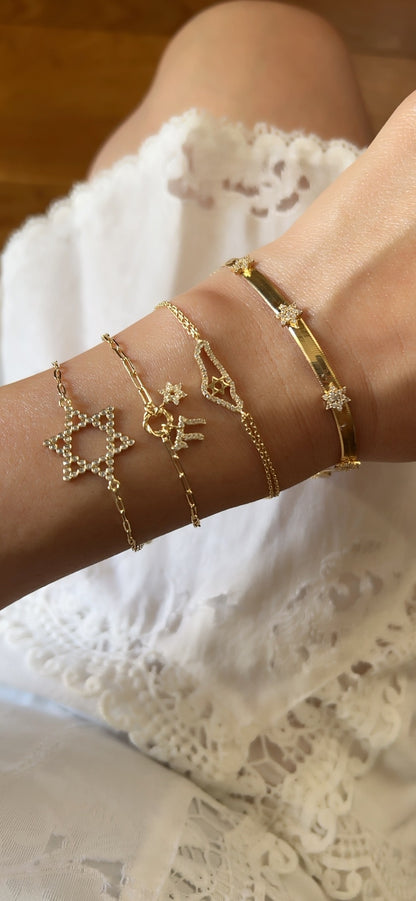 Yellow Gold Plated Jewish Star Bracelet with Sparkling CZ Gems