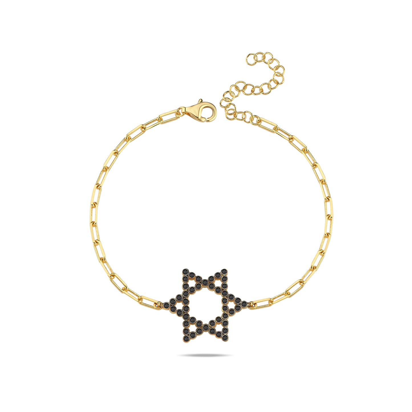 Yellow Gold Plated Jewish Star Bracelet with Sparkling CZ Gems