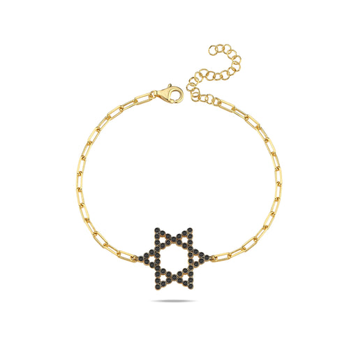 Yellow Gold Plated Jewish Star Bracelet with Sparkling CZ Gems
