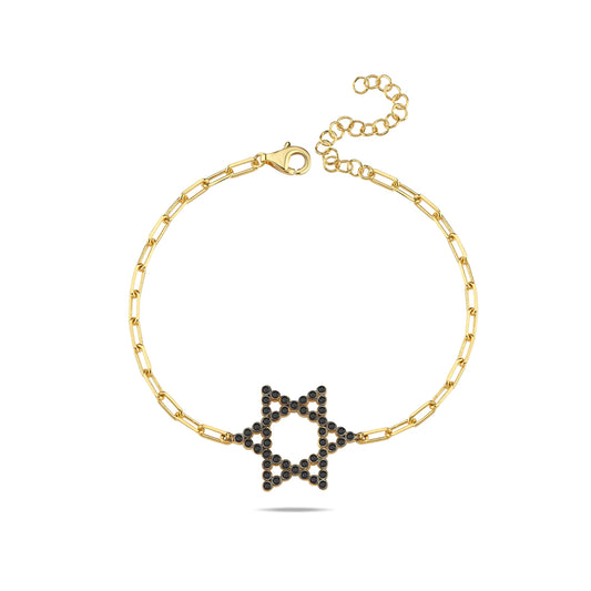 Yellow Gold Plated Jewish Star Bracelet with Sparkling CZ Gems