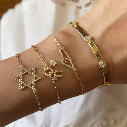 Yellow Gold Plated Jewish Star Bracelet with Sparkling CZ Gems