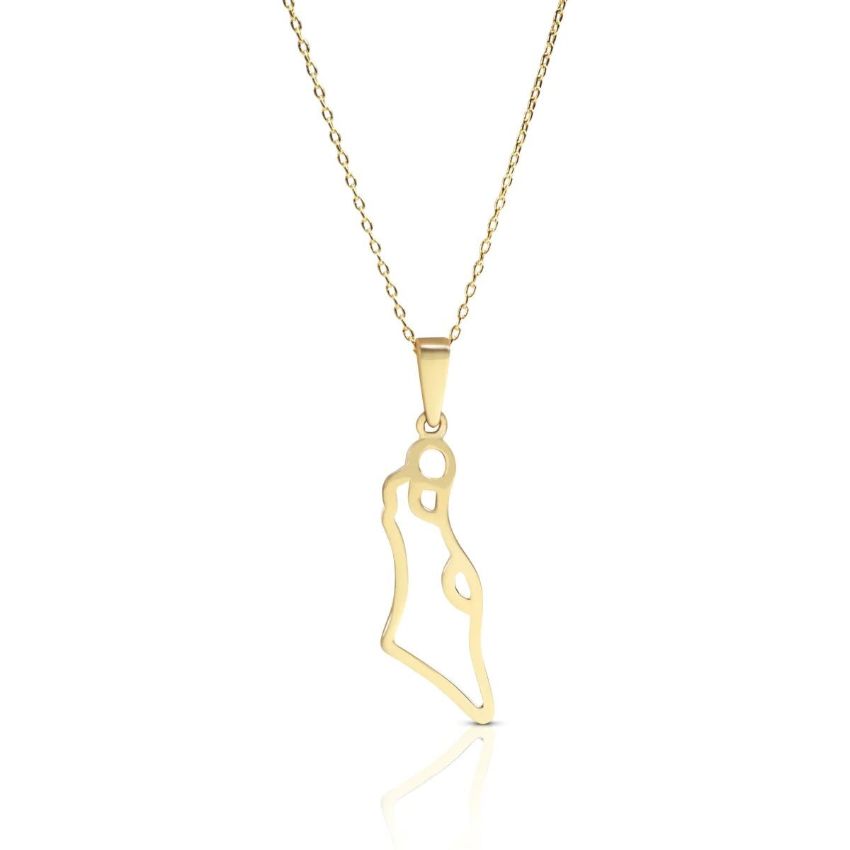 Israel map pendant necklace in 14k gold with satin finish by Alef Bet