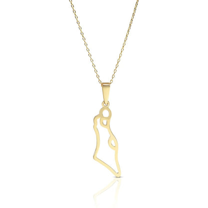Israel map pendant necklace in 14k gold with satin finish by Alef Bet