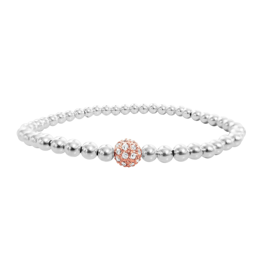 silver and rose gold bead bracelet for women