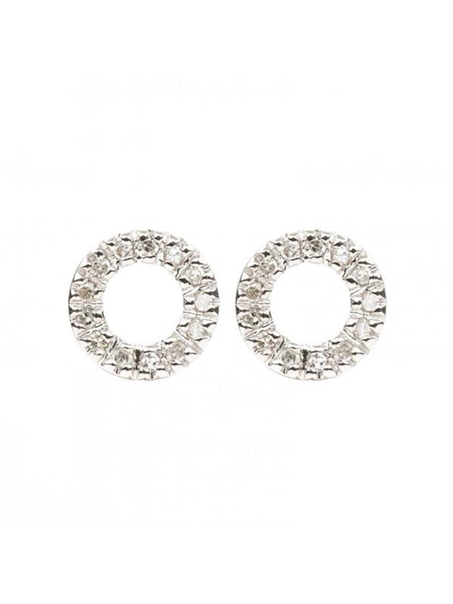 Diamond Circle Stud Earrings - Alef Bet Jewelry by Paula