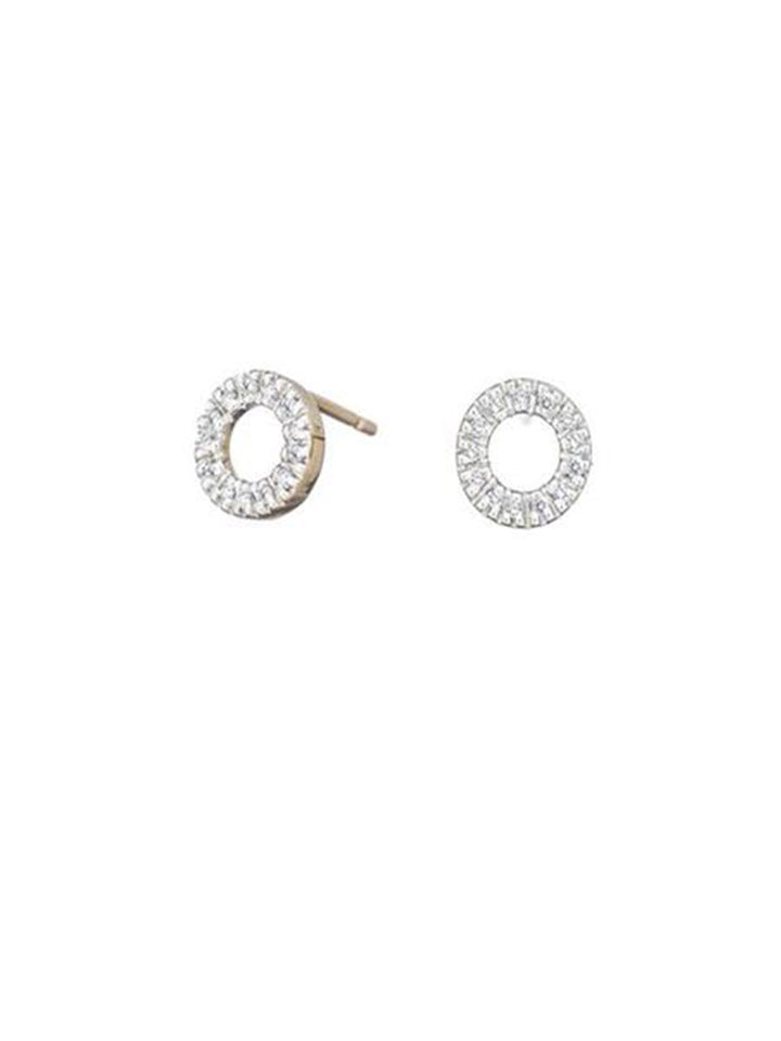 Diamond Circle Stud Earrings - Alef Bet Jewelry by Paula