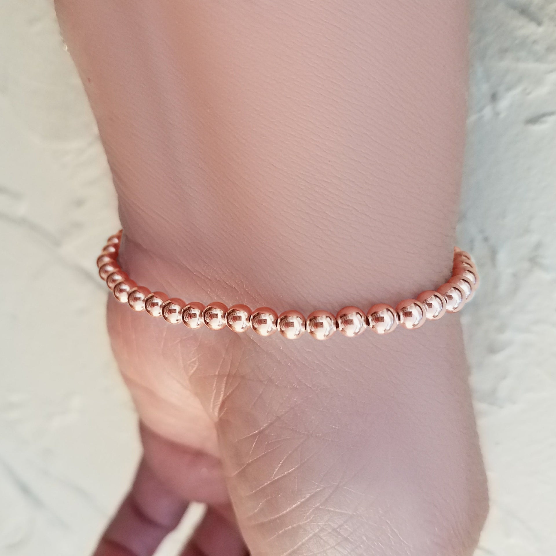 Rose Gold Beaded Bracelet 4mm - Alef Bet Jewelry by Paula