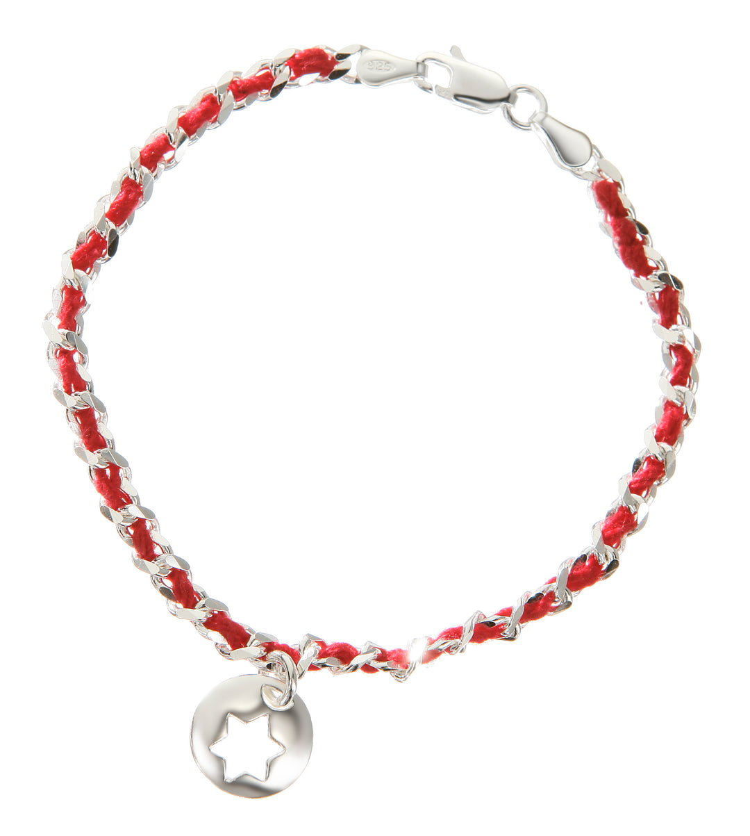 jewish star red string bracelet in silver