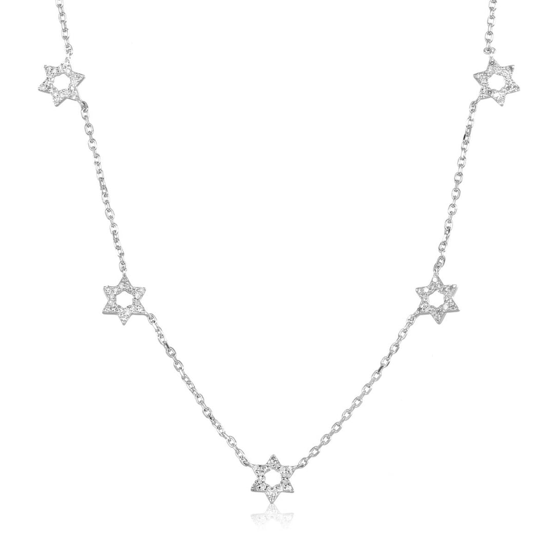 5 Diamond Jewish Stars Necklace on A Chain