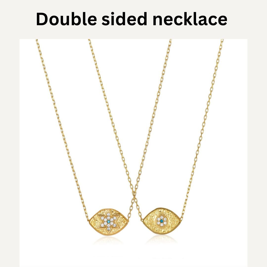 Double Pendand Star of David and Evil Eye Necklace