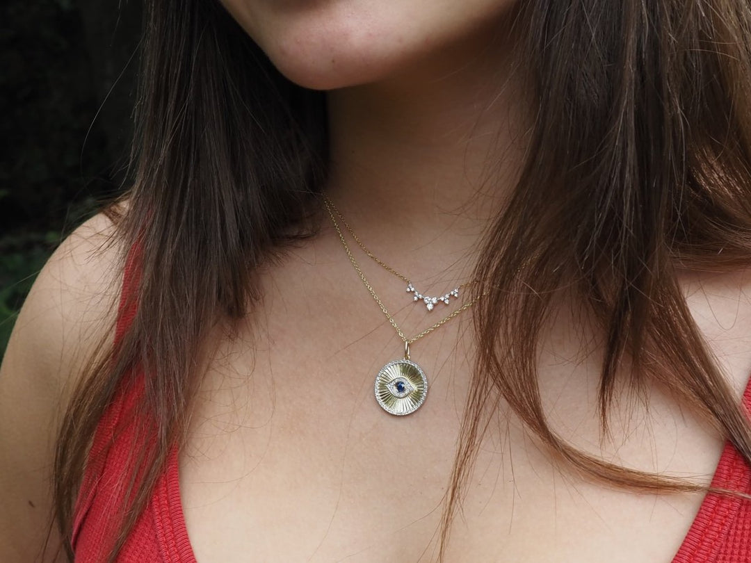 Diamond and Sapphire Evil Eye Necklace | 14k Gold