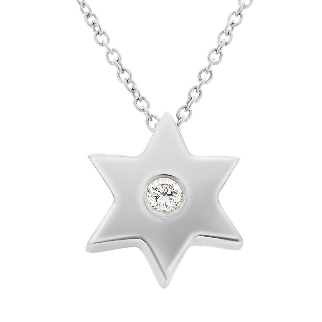 Gold Star Necklace with Single Diamond - Alef Bet Jewelry by Paula
