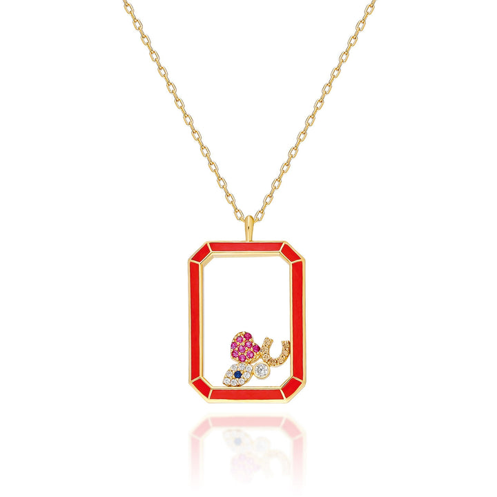 Multi Lucky Charm Necklace in a Rectangle Design