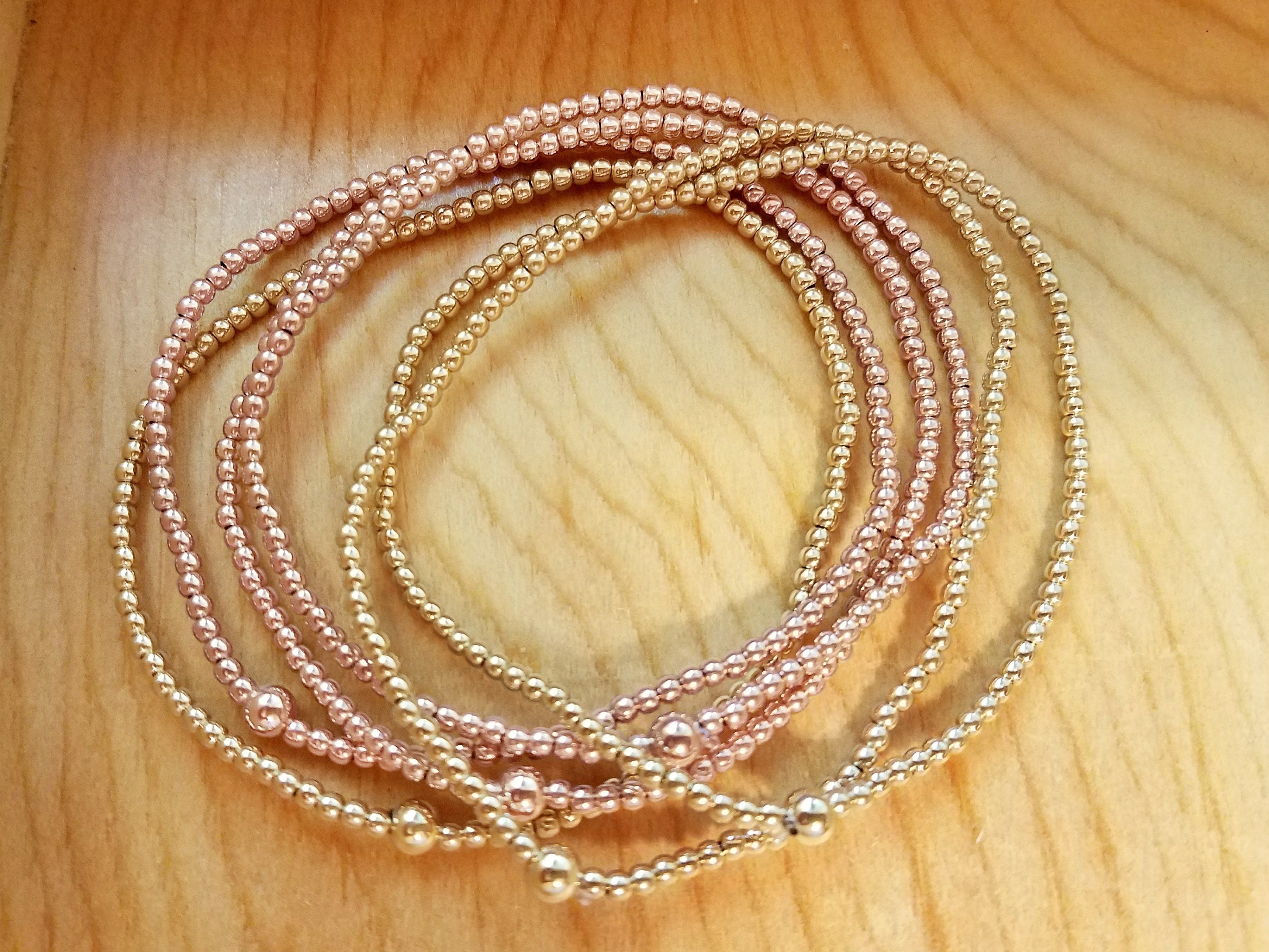 Rose Gold Bracelet 2mm Beads - Alef Bet Jewelry by Paula