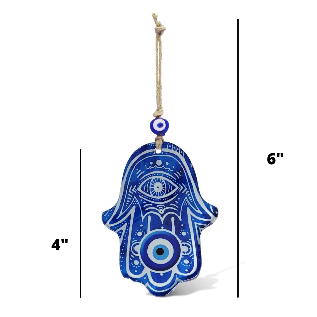 Navy Blue Hamsa Hand Amulet Wall Hanging and Evil Eye