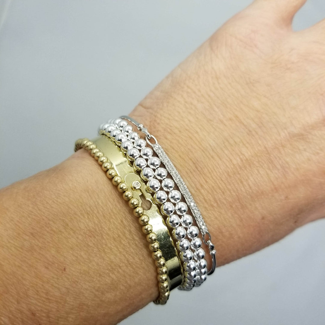 Silver Beaded Bracelet 4mm with diamonds