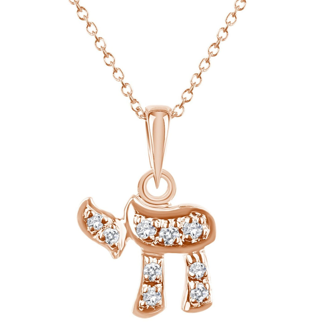 Rose gold and diamond chai life neck;ace