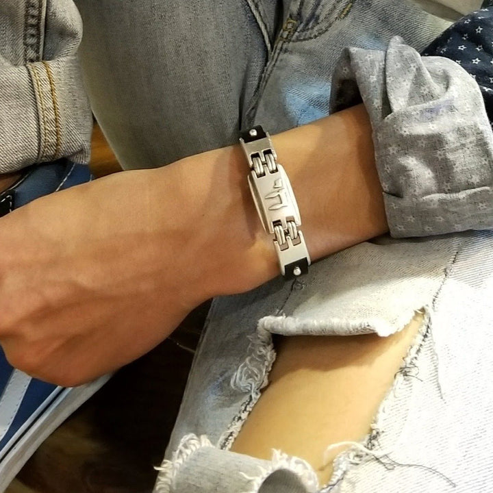 leather hebrew bracelet men