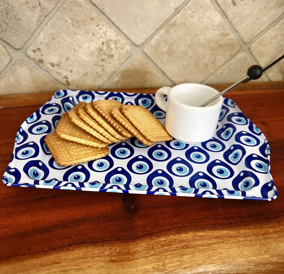 cookie and coffee tray with evil eye