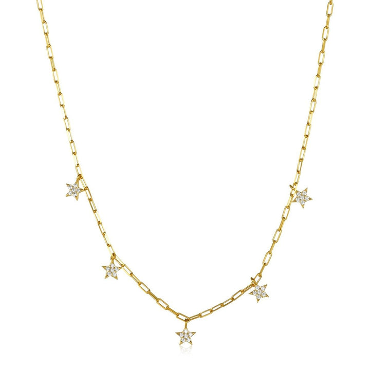5 Pointed Stars Upon Stars Paperclip Chain Necklace
