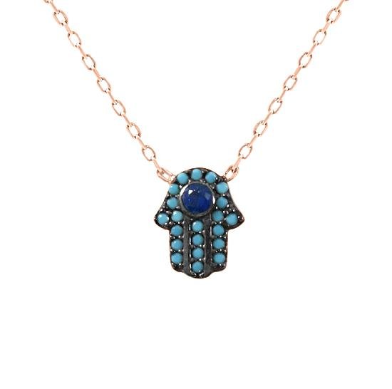 Chamsa Protection Necklace in Turquoise Gemstones