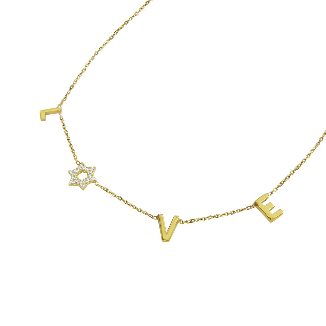 Gold Jewish Star Love Necklace in 14k Gold 