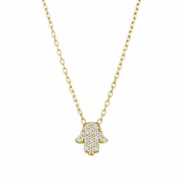 Tiny Hamsa CZ Necklace - Alef Bet Jewelry by Paula