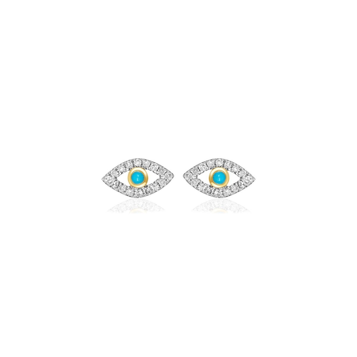 Evil Eye Diamond and Turquoise Earrings 14k Gold