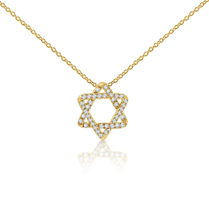 yellow gold diamond jewish star necklace