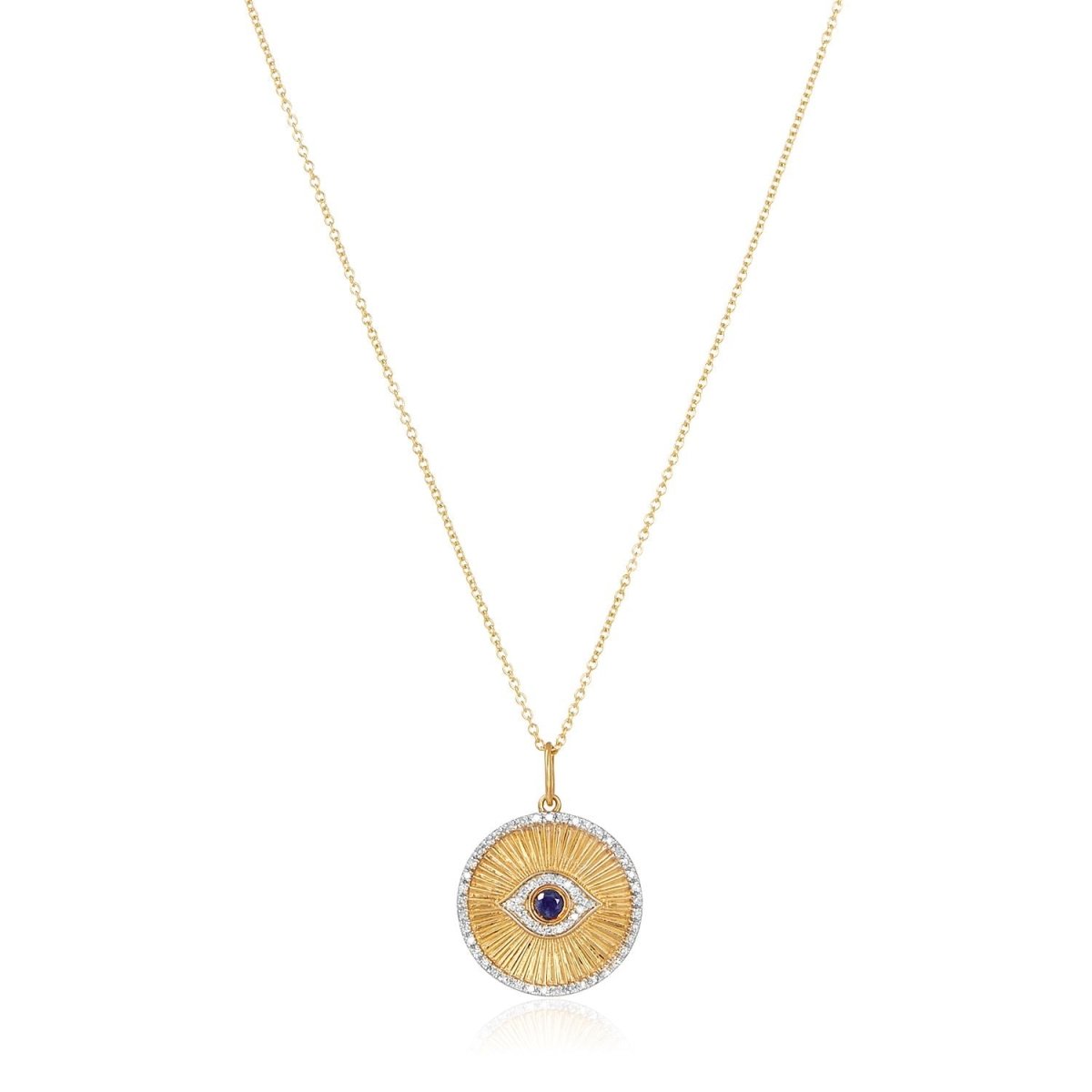 Diamond and Sapphire Evil Eye Necklace | 14k Gold