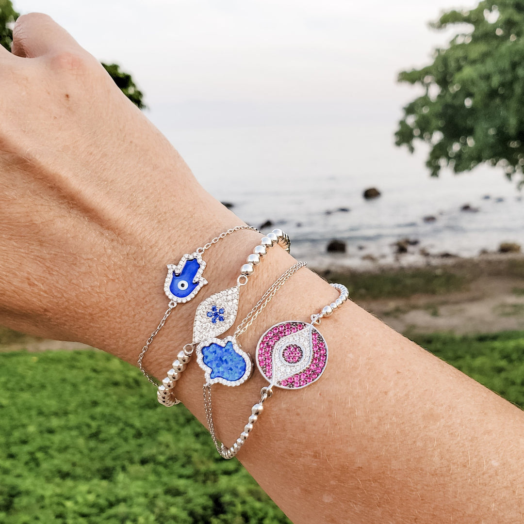 lucky blue amulet bracelet with hamsa