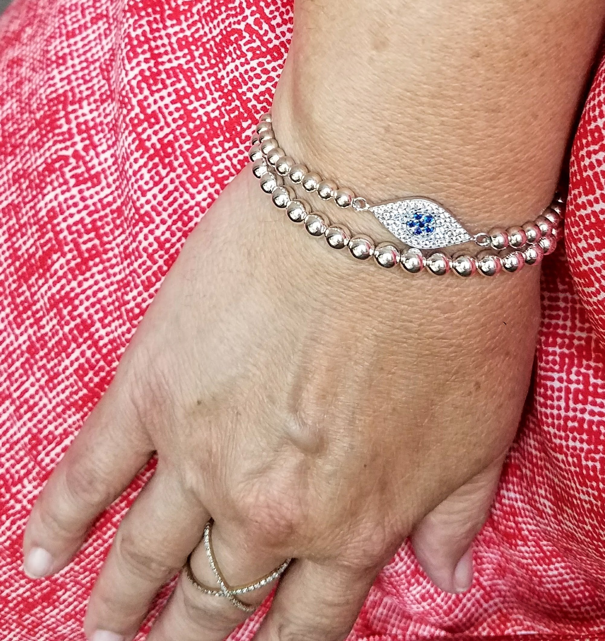 Evil Eye Layering Bracelet with Beads - Alef Bet Jewelry by Paula