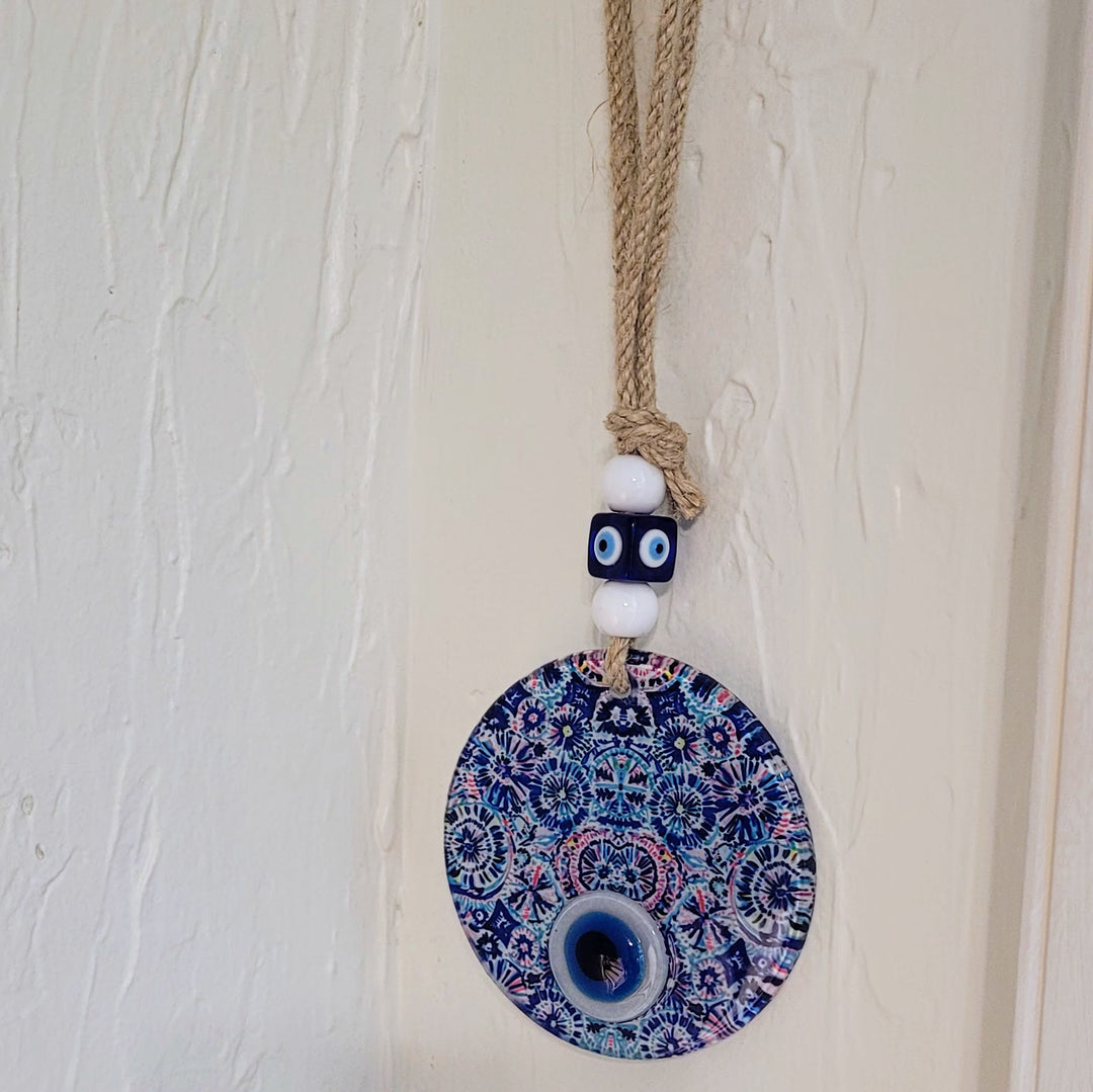 blue evil eye colorful wall hanging