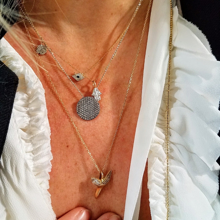 Diamond Hamsa Gold Necklace - Alef Bet Jewelry by Paula