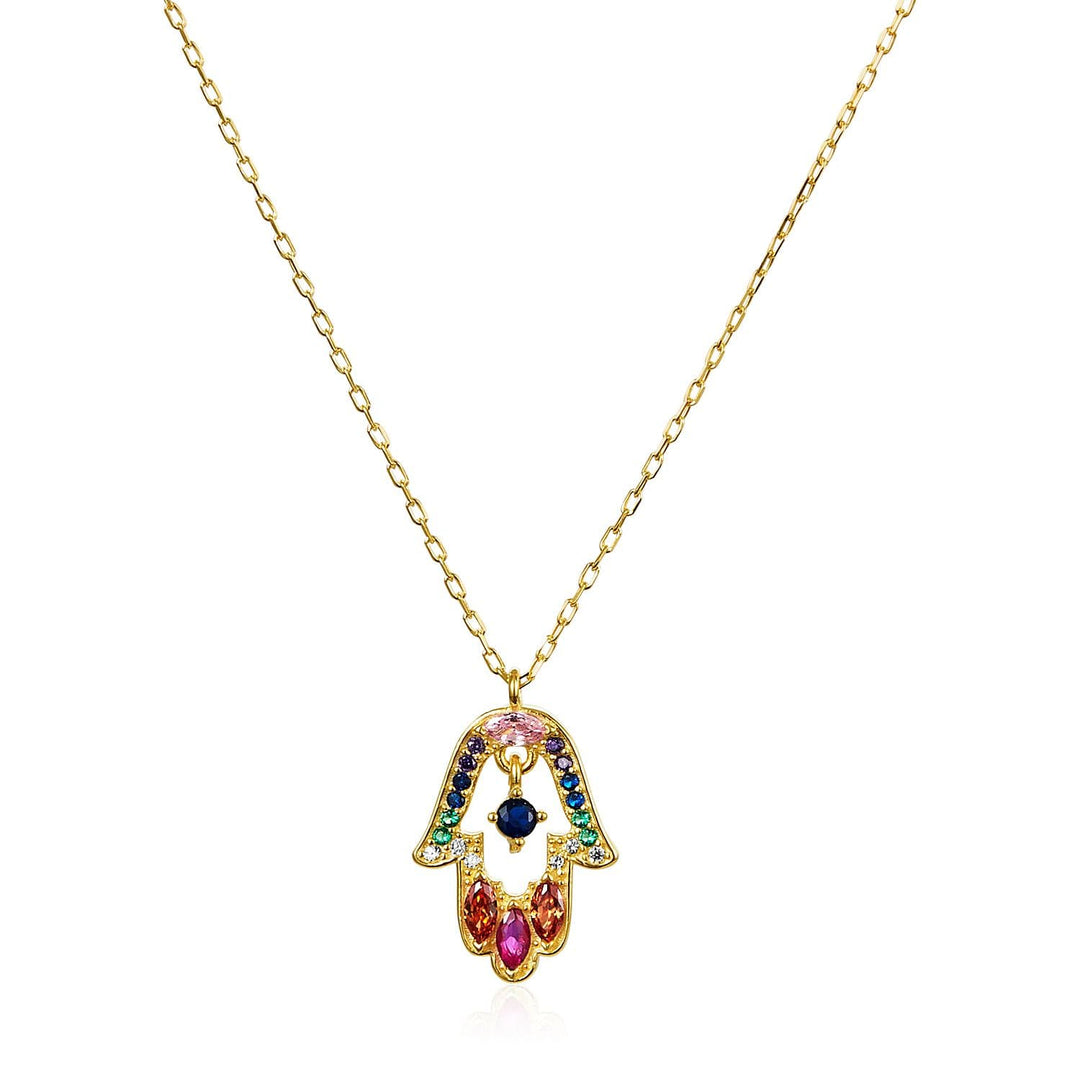 colorful gemstone hamsa necklace
