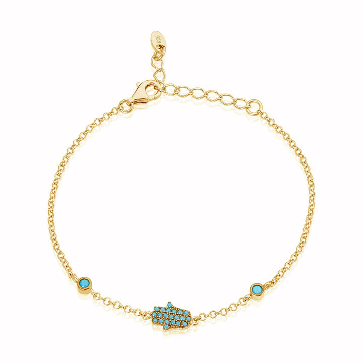 gold and turquoise hamsa hand bracelet