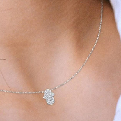 Hamsa Hand of Fatima Necklace in Silver