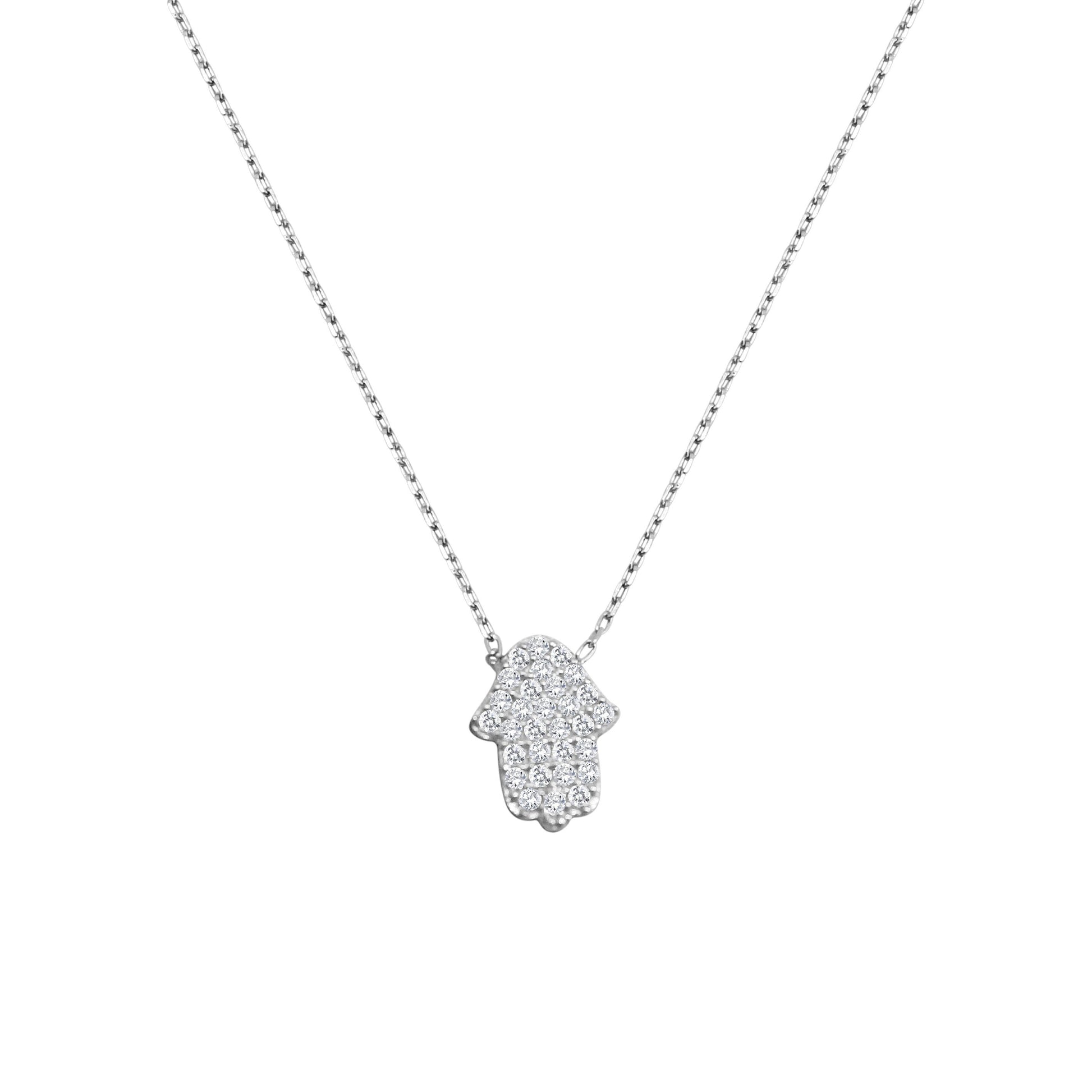 Hamsa Hand of Fatima Necklace in Silver