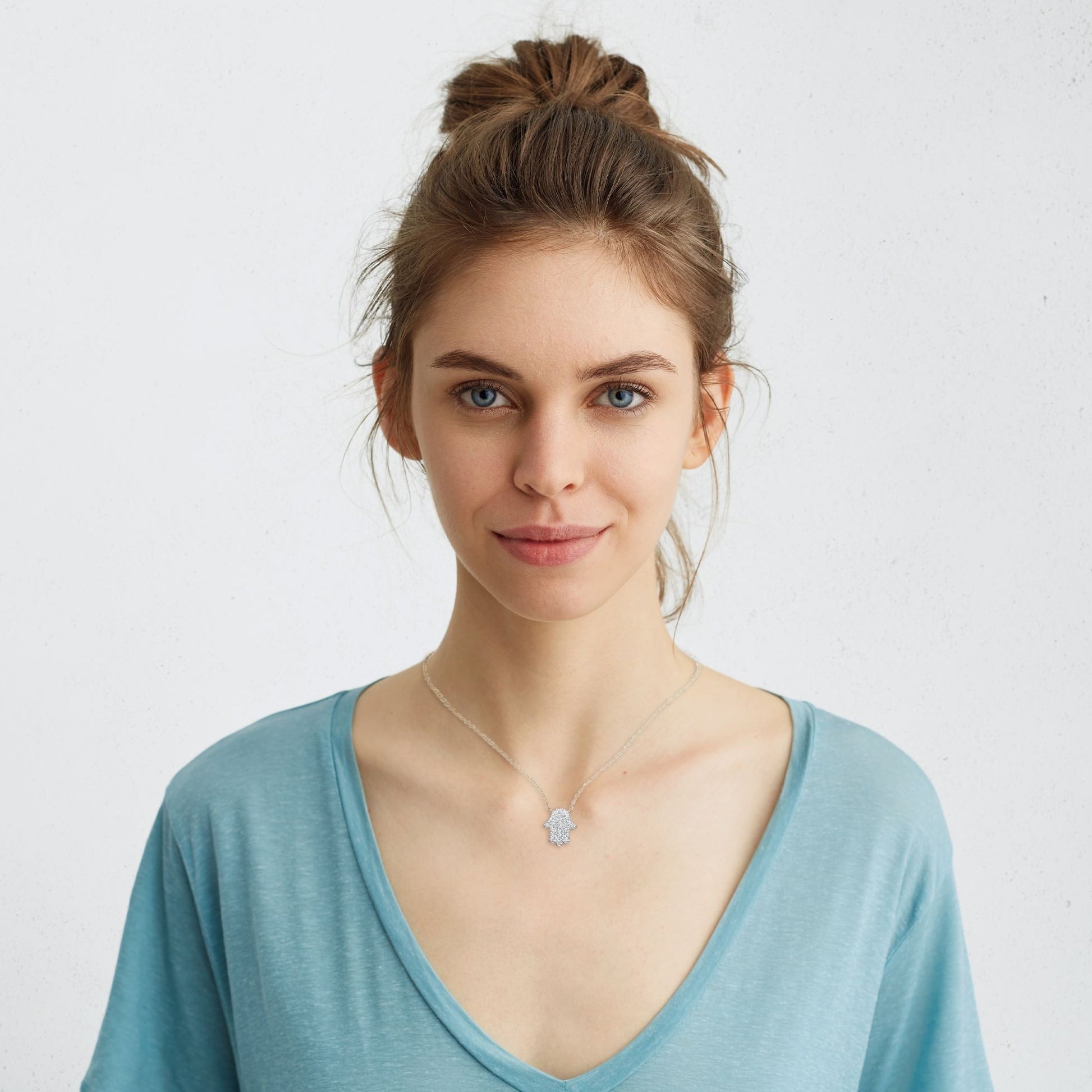 Hamsa Hand of Fatima Necklace in Silver