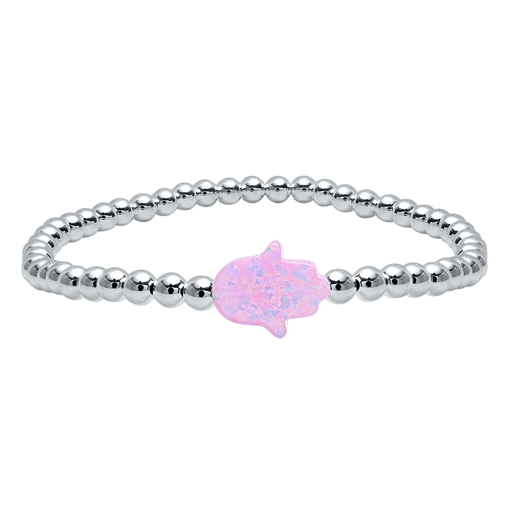 pink hamsa silver bracelet