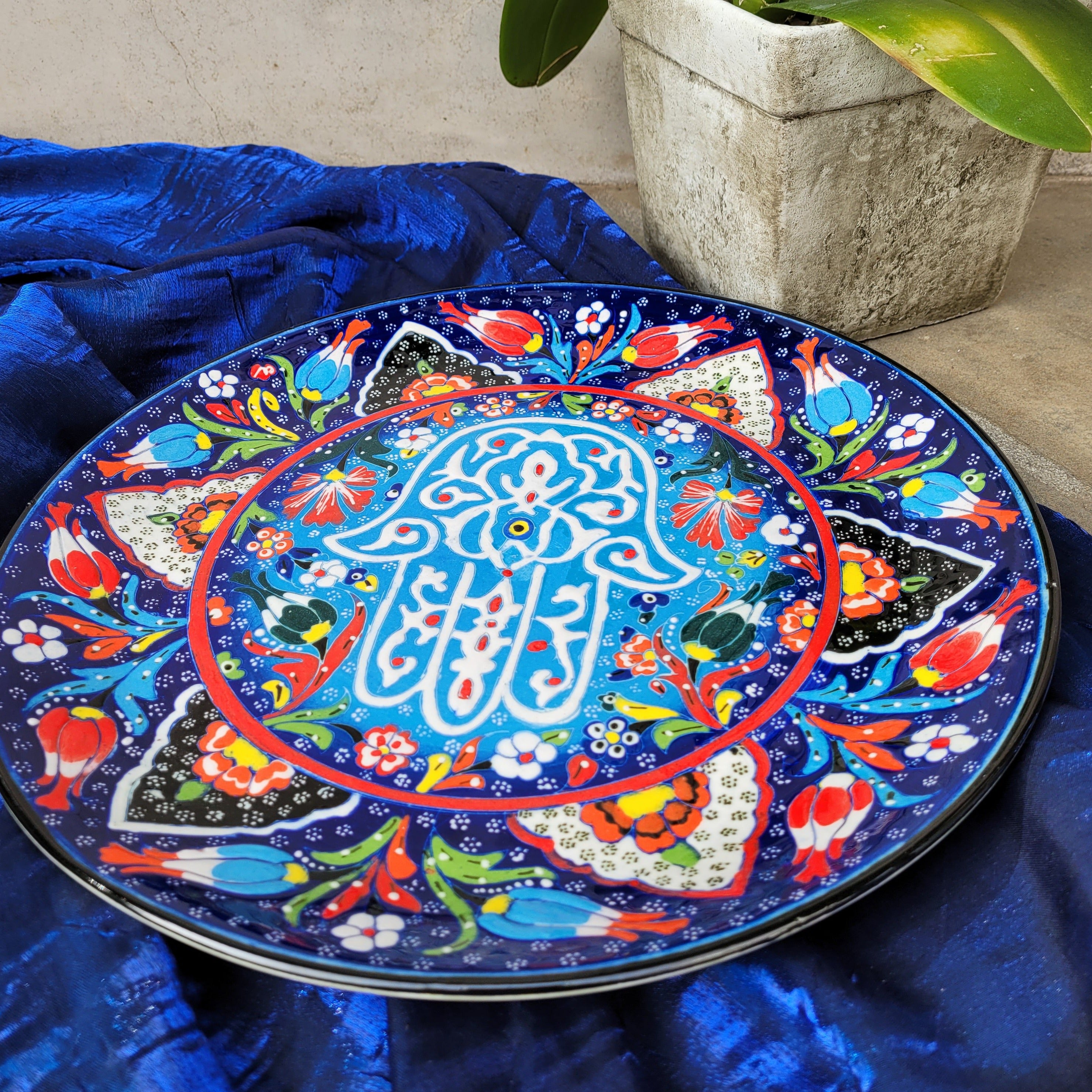 platter with hamsa hand in blue