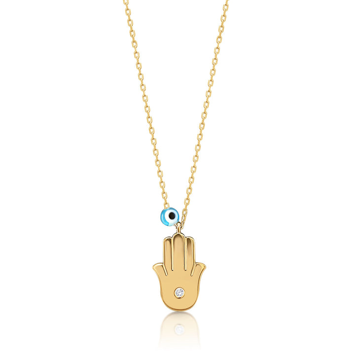 amulet necklace with hamsa and evil eye