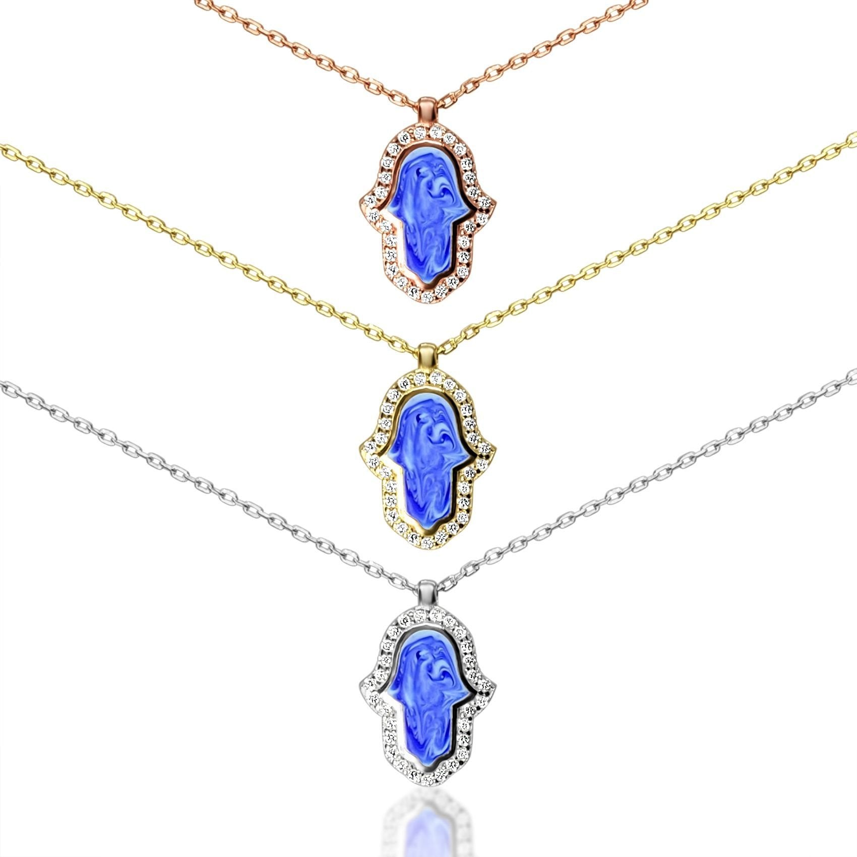 hamsa necklace blue