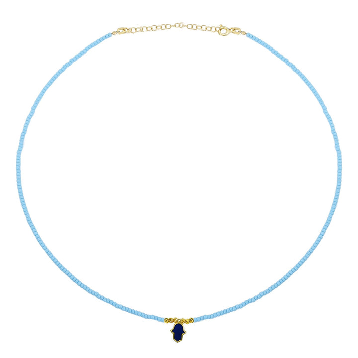 blue and turquoise hamsa necklace