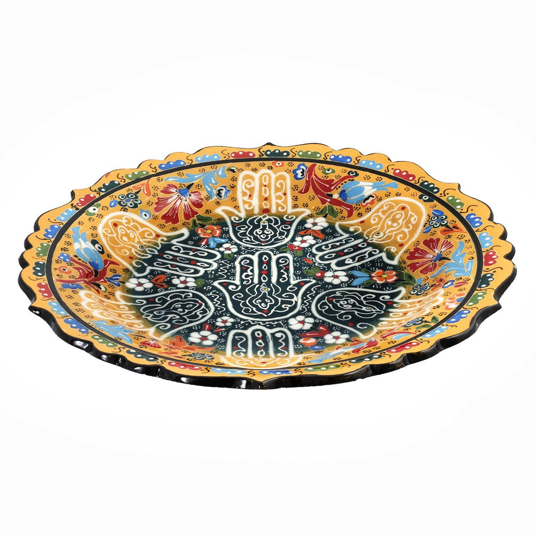 Hamsa Hand and Tulip Decorative Plate in Hues of Yellow