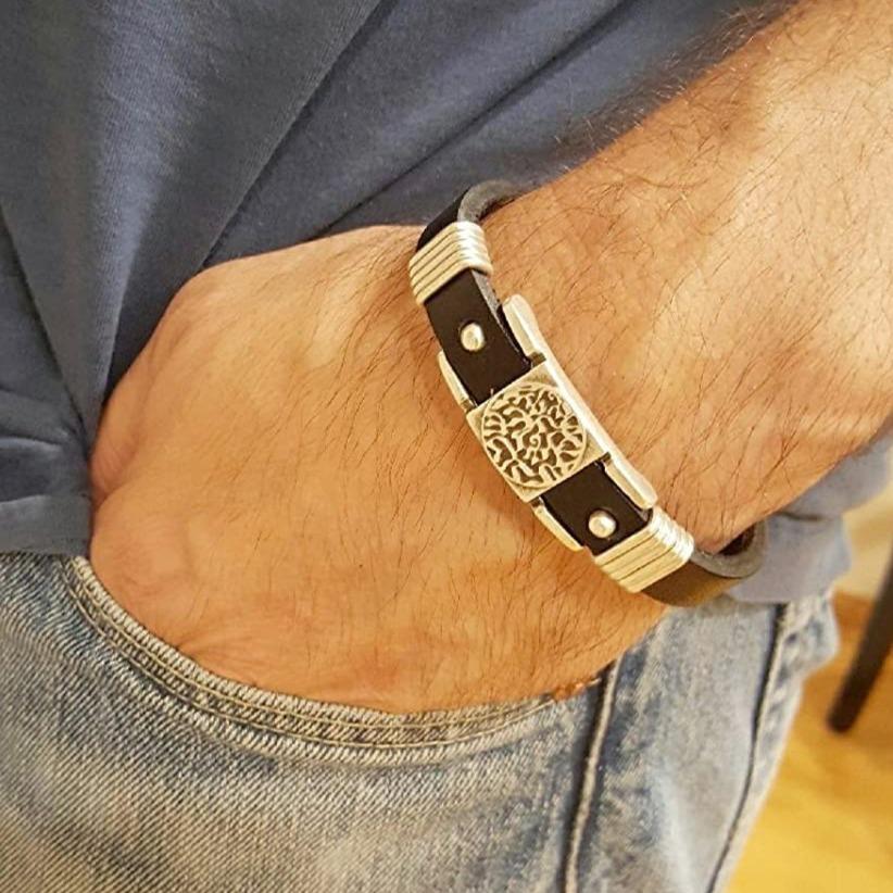 hebrew leather bracelet men